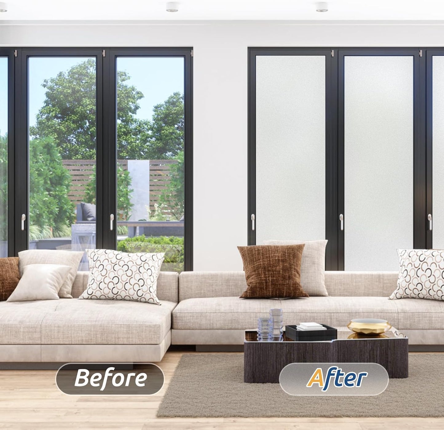 rabbitgoo Window Privacy Film, Frosted Glass Window Clings, Static Cling UV Heat Blocking Door Stickers for Home Bathroom, Removable Indoor Decal Coverings Day and Night, Pure, 35.4 x 196.8 Inches