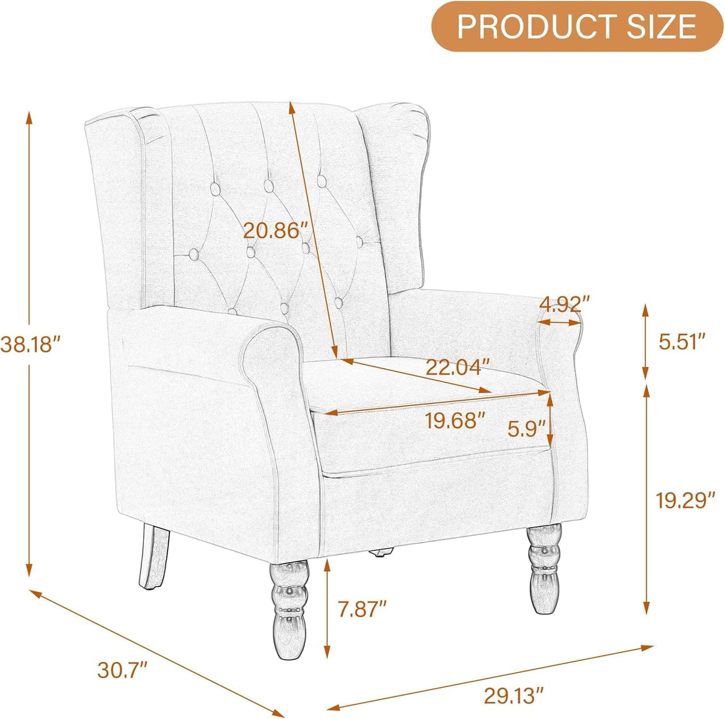 UIXE High Back Accent Chair, Upholstered Armchair in Fabric for Living Room, Retro Wingback Arm Chair Comfy Single Sofa Bedroom Reading Seat with Solid Wood Legs - Green