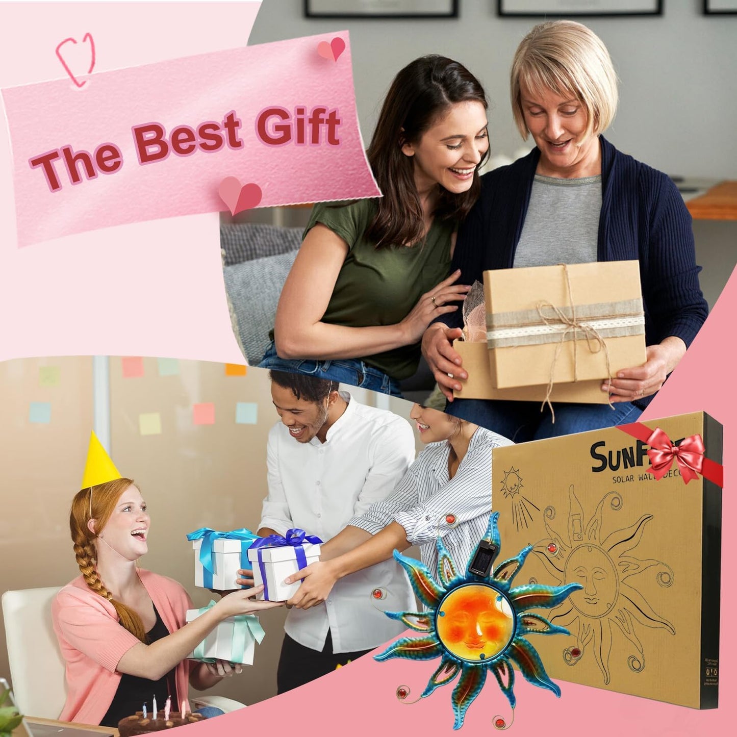 Goodeco Solar Sun Face Wall Art – Metal Outdoor Wall Decor with Solar LED Lights for Garden & Patio - Weather Resistant, Smiling Sun Face Design (18 inch, Blue)