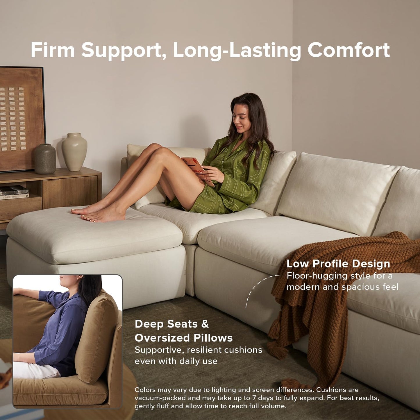 mopio Oversized Modular Sectional Sofa with Fully Removable Covers and Storage, Convertible U & L Shaped Sectionals, Modern Cloud Couch with Ottoman Chaise (Hazelnut Velvet, 7 Seats, U)