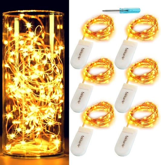 OakHaomie [6-Pack] 7Feet Starry String Lights,Fairy String Lights 20 Micro Starry LEDs On Copper Wire, 2pcs CR2032 Batteries Included,DIY Wedding Centerpiece,Party,Christmas Table Decor (Amber)