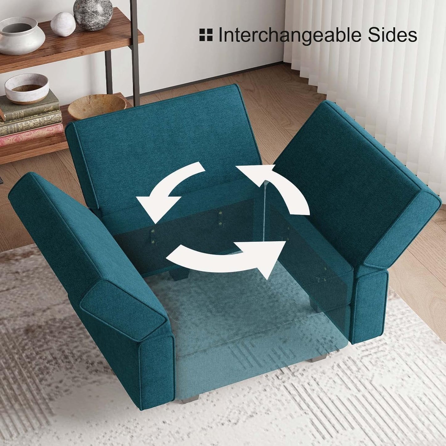 Belffin Modular Sectional Sleeper Sofa Couch with Storage Ottoman Convertible Sectional Couches for Living Room Terry Reversible Chaise. Peacock Blue Sofa