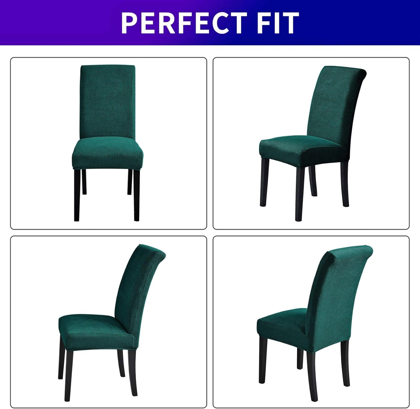 Howhic Chair Covers for Dining Room Set of 4, Stretchy Dining Chair Covers, Textured Jacquard Kitchen Chair Slipcovers, Classy Decor for Home and Banquet (Hunter, 4 Pack)