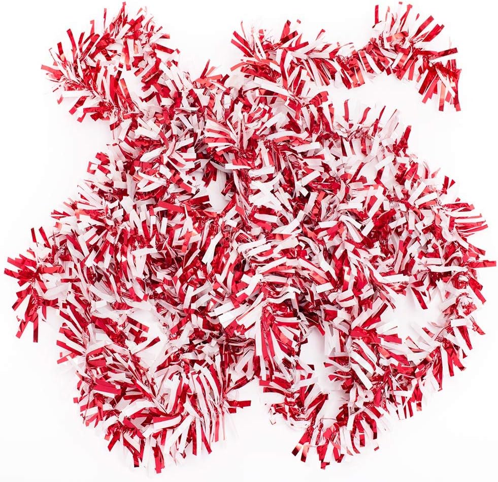 Anderson's Red & White Sparkle Glitter Metallic Tinsel Twist for Trailer Or Golf Cart, 4 inches Wide x 25 ft Long, Christmas, Birthday, Patriotic and Holiday Garland Decor for Parties and Parades