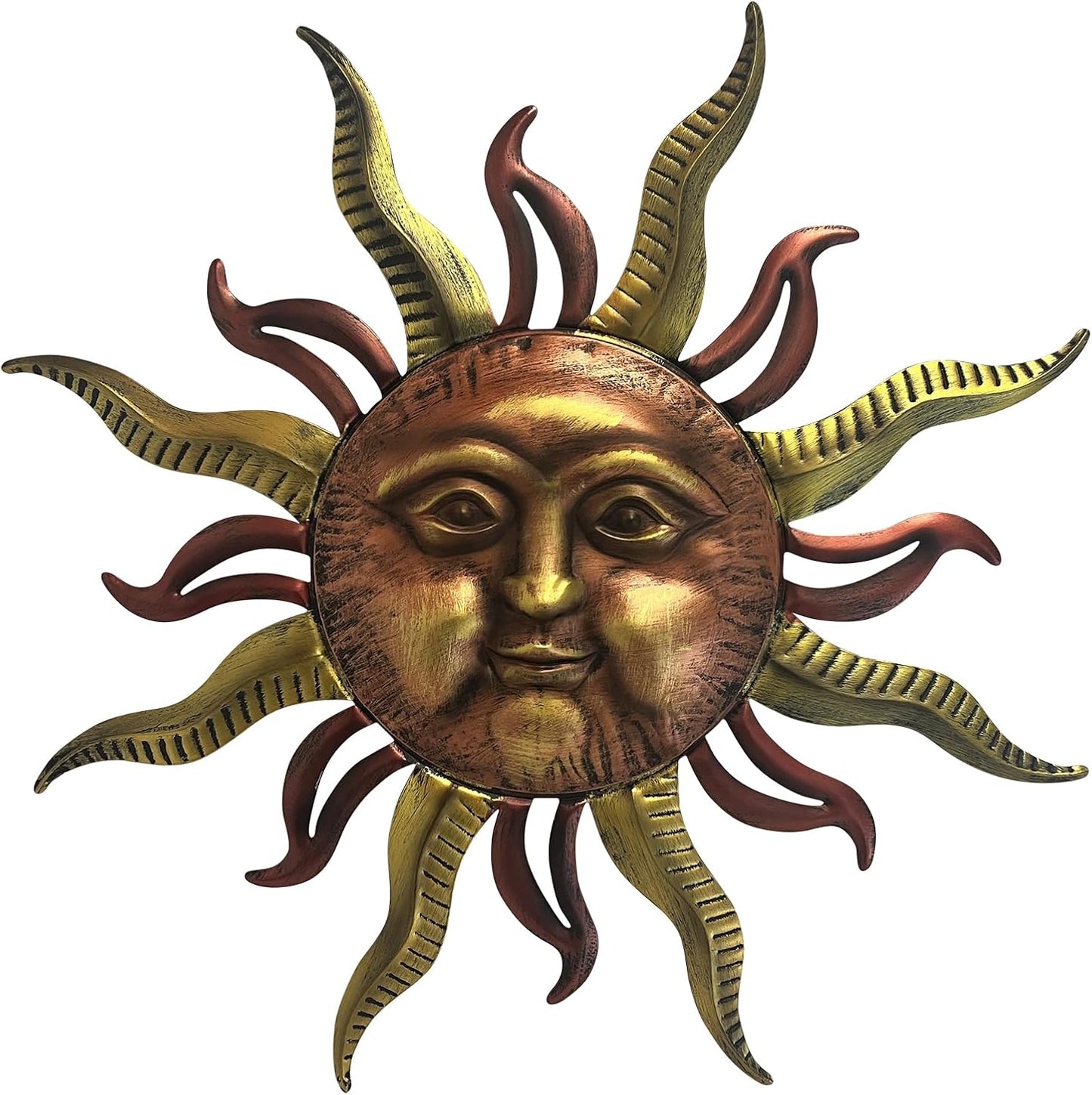 LIFFY 30" Large Sun Wall Decor - Metal Sun Face Wall Sculpture, 3D Hand-Painted Outdoor Wall Art Hanging for Patio Garden Yard, Housewarming Gift, Easy Hanging