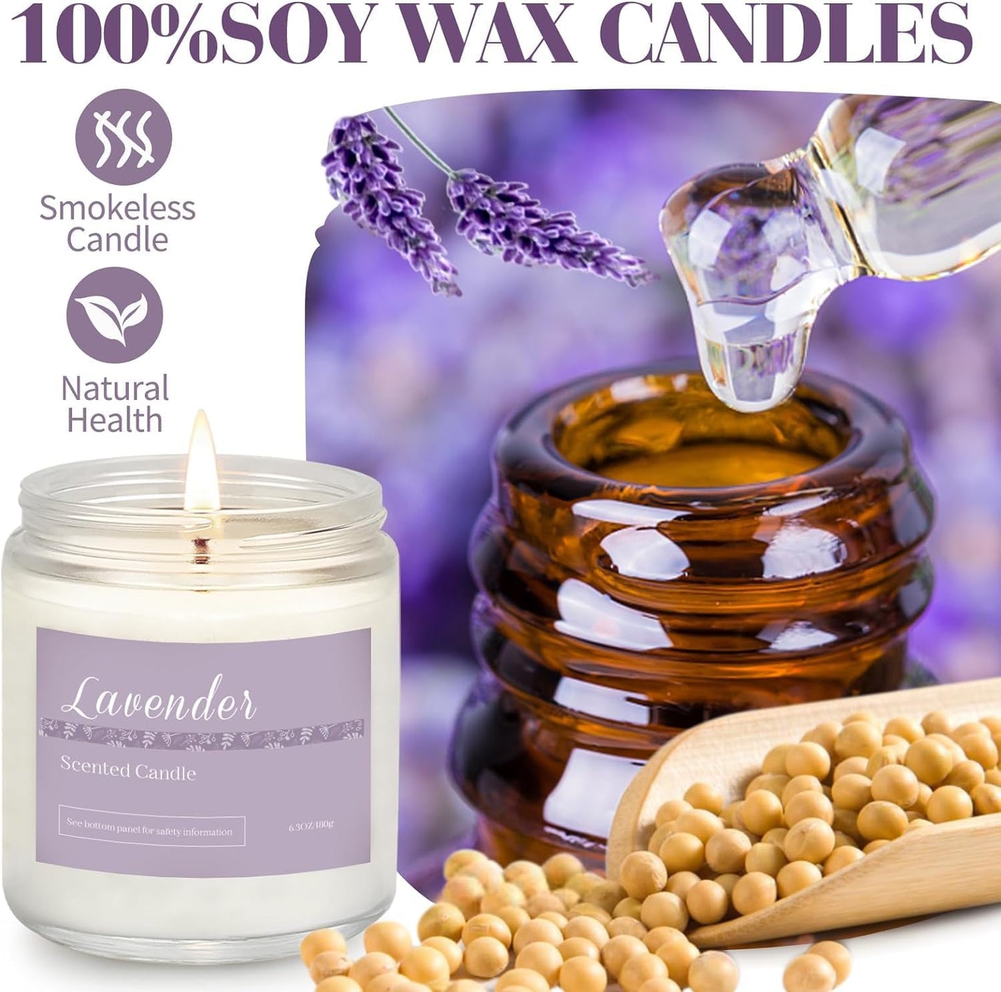 6 Pack Candles for Home Scented Aromatherapy Candles Gifts Set for Women, Lavender Candle, 37.8 oz 300 Hour Long Lasting Candles, Stocking Stuffers, Birthday, Valentine, Christmas, Anniversary Present