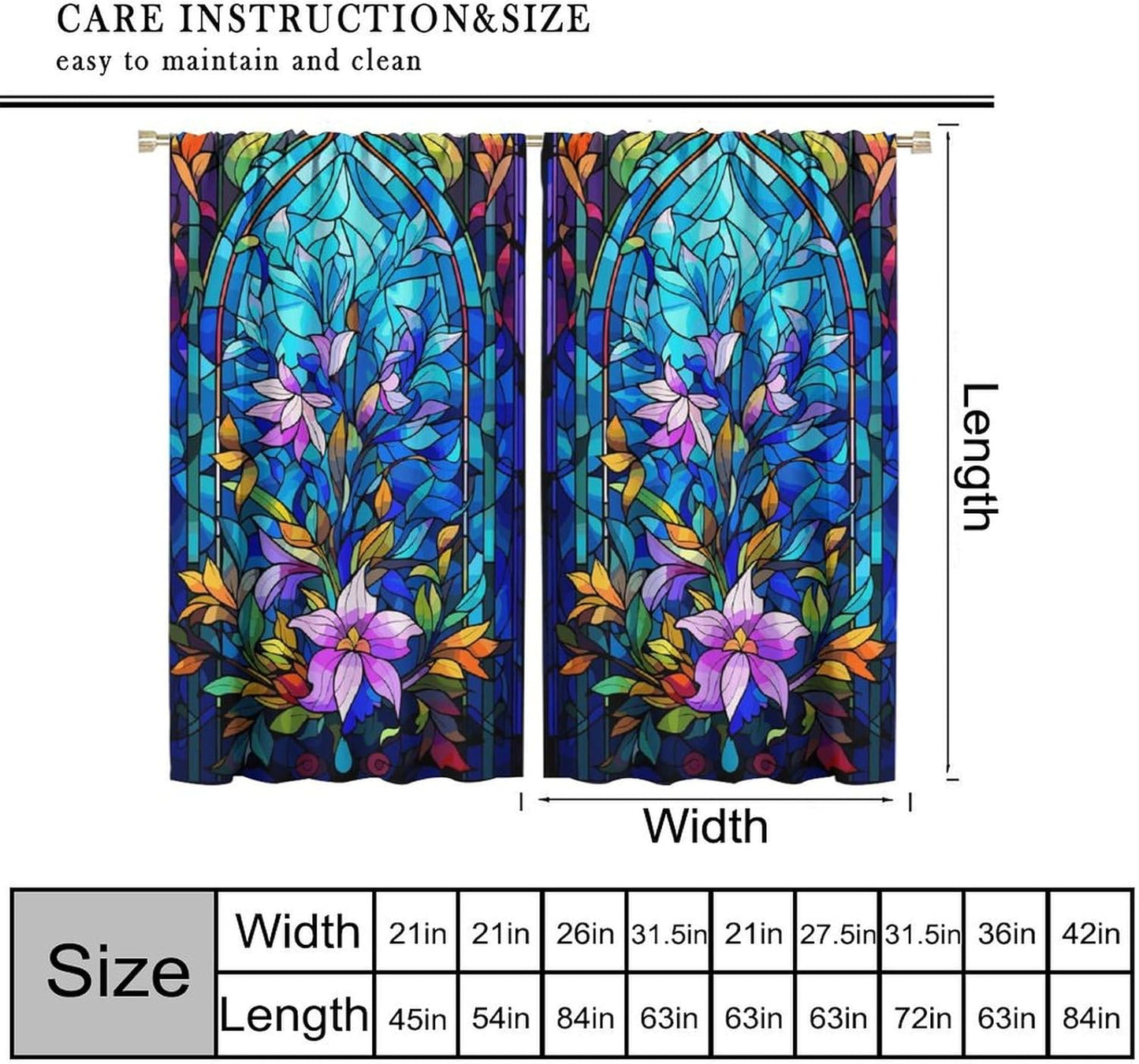 Stained Glass Curtains,Abstract Colorful Floral Geometric Art Home Decor Drapes for Bedroom Living Room Kitchen Window Treatment 2 Panels Set Total Size 84" W X 84" L Inch