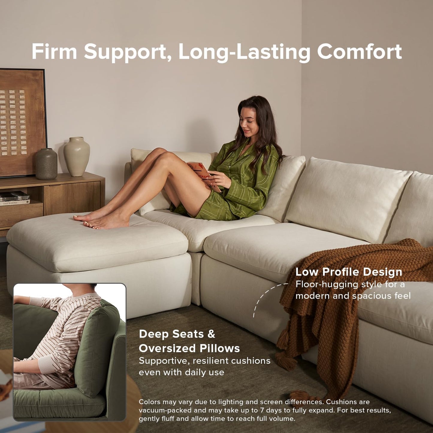 mopio Oversized Modular Sectional Sofa with Fully Removable Covers and Storage, Convertible U, L-Shaped and Sleeper Sectional, Modern Couches with Ottoman Chaise (Olive Green Velvet, 5 Seats, U)