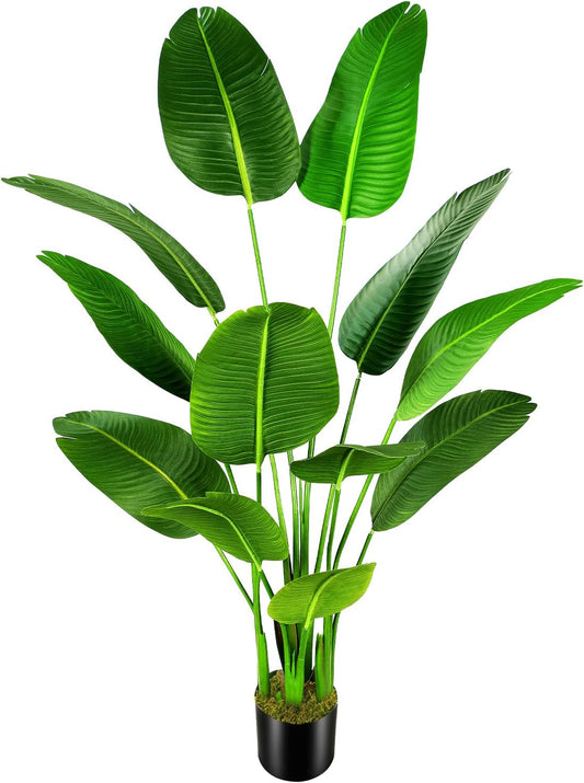 5.5ft Artificial Silk Bird of Paradise Palm Tree (65in) with 12 Trunks Faux Tree and Plastic Nursery Pot, Fake Plant for Office House Farmhouse Living Room Home Decor (Indoor/Outdoor)