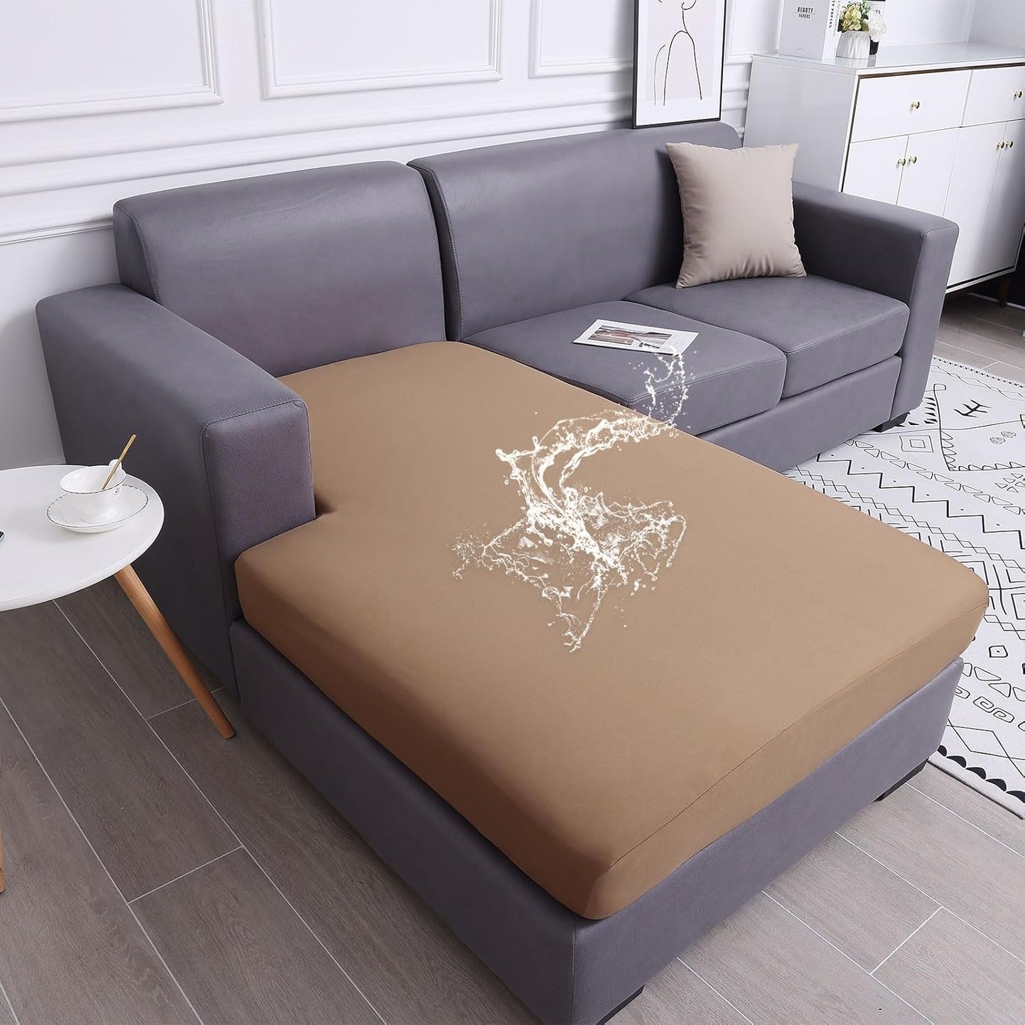 hyha Waterproof Couch Cushion Covers, Sectional Sofa Slipcovers Washable, L Shape Chaise Dog Couch Covers for Sectional Sofa, Universal Furniture Protector (1 Piece for Chaise, Camel)