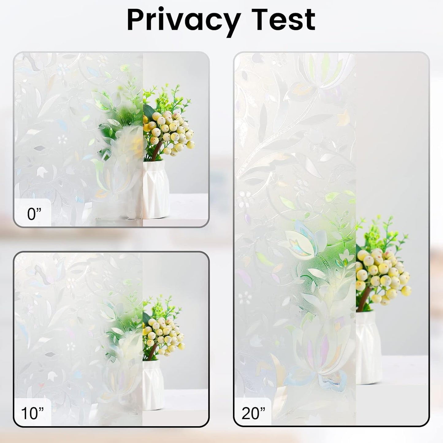 DOWELL Window Privacy Film, 3D Stained Glass Rainbow Films, Decorative Window Vinyl Sun Blocker Door Covering, Static Cling Non-Adhesive Glass Sticker for Home, Blooming Flowers, 17.5"x118.1"
