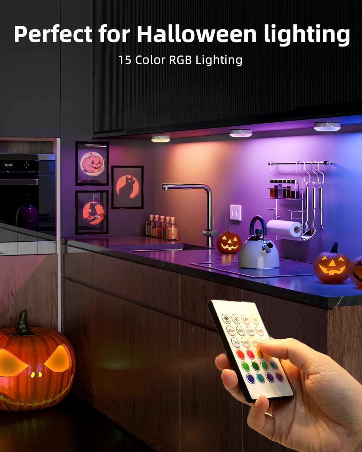 EZVALO Under Cabinet Lighting,1000mAh Rechargeable Puck Lights with Remote,3 Color Temps & 12 RGB Motion Sensor Closet Lights Indoor, Dimmable Under Counter Lights for Kitchen, Shelf Black (6 Packs)