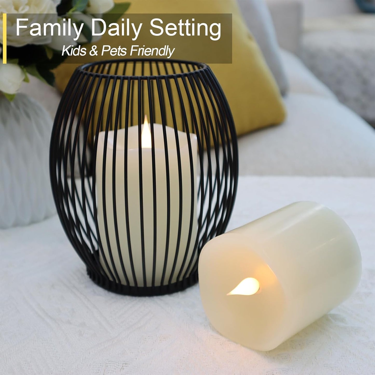 Flameless Candles Battery Operated with Remote Timer, 3D Moving Flame Flickering, Last 600+ Hours Battery Candles, 3" x 4" Ivory Real Wax Electric LED Candle for Wedding Party, Set of 2