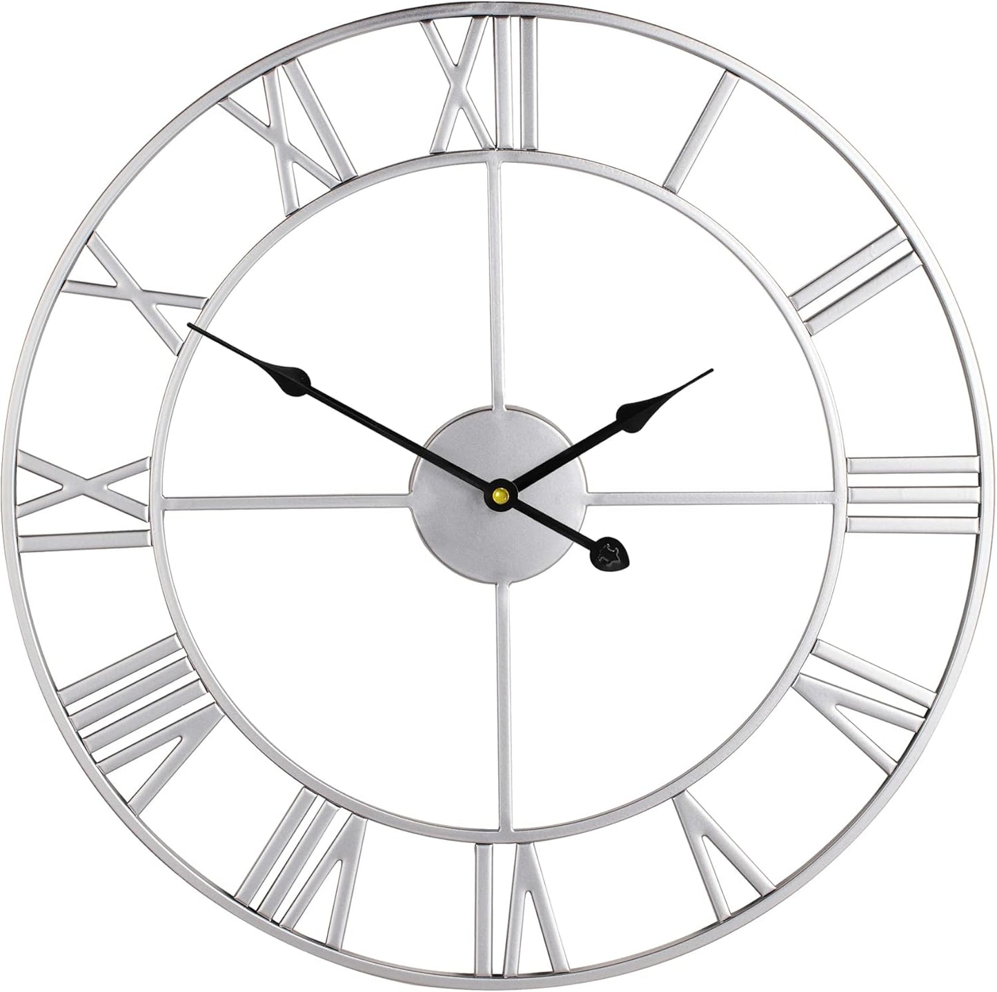 LEIKE 18.5" Modern Large Wall Clocks,Vintage, Round,Silent Non Ticking,Battery Operated,Silver Metal Roman Numerals Clock for Living Room/Bedroom/Kitchen Decor