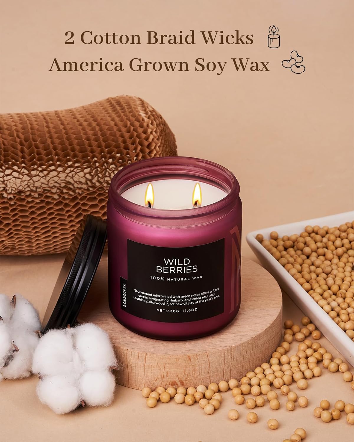 M&SENSE Wild Berries Large Soy Candles for Home Scented Organic Natural Soy Wax Candle 11.6oz 70 Hour Long Lasting, Christmas Holiday Scented Winter Gift for Bedroom Bathroom Home Decor