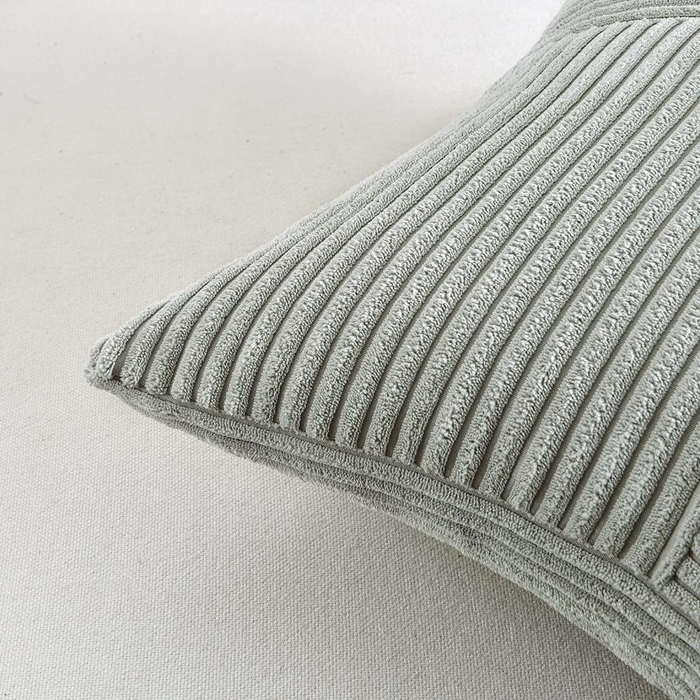 Fancy Homi 2 Packs Grey Decorative Throw Pillow Covers 16x16 Inch for Living Room Couch Bed Sofa, Rustic Farmhouse Boho Home Decor, Soft Corss Patchwork Corduroy Textured Square Cushion Case 40x40 cm