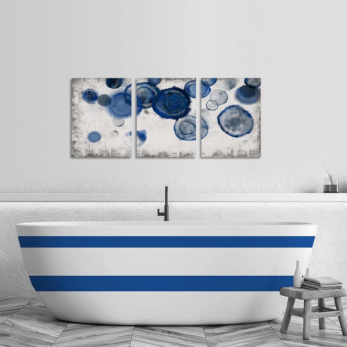 YJYart Abstract Watercolor Wall Painting Pictures for Bathroom Wall Decor Navy Blue Canvas Prints Blue and White Wall Art for Bedroom Kitchen Office 12"x16"x3p