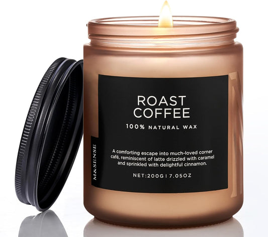 M&SENSE Coffee Candles Scented Strong, Organic Natural Soy Wax for Bedroom Kitchen Home Decor, 7.05oz 50 Hours Slow Burn Candle Highly Scented Candle Housewarming Gift for Men Women