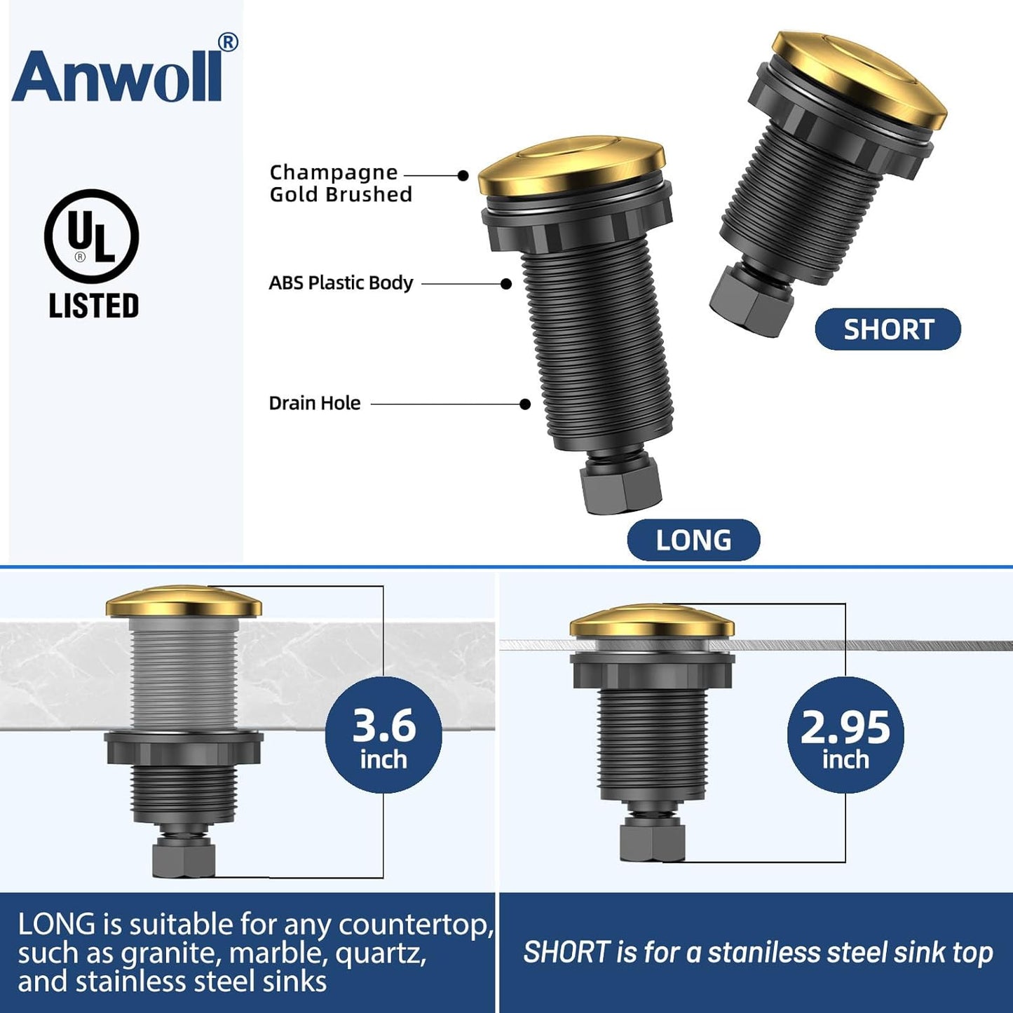 Garbage Disposal Air Switch Kit -Professional- Dual Outlet, Sink Top Waste Disposer On/Off, Garbage Disposal Button, Brass Made Cover, UL Listed
