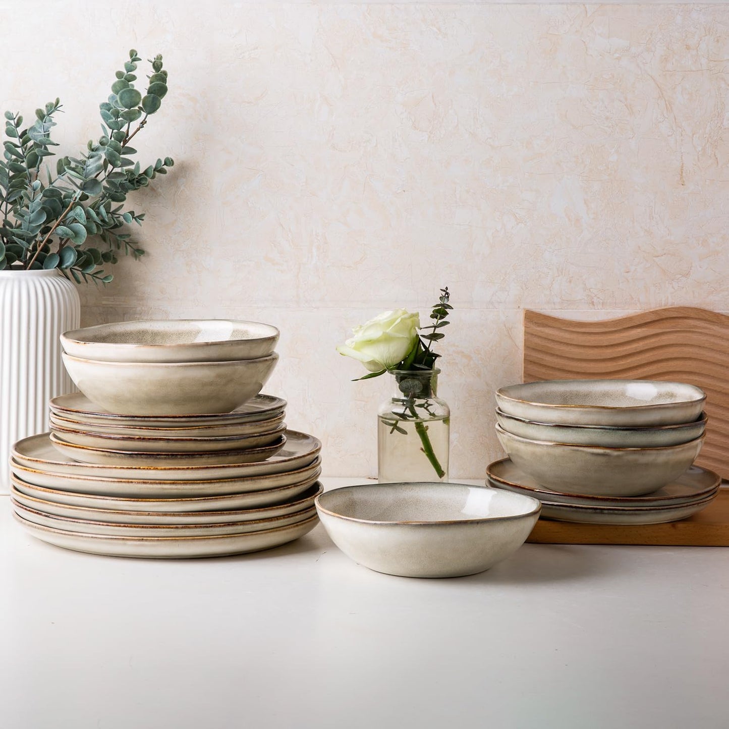 AmorArc Ceramic Dinnerware Sets,Handmade Reactive Glaze Stoneware Plates and Bowls Sets,Highly Scratch Resistant | Dishwasher & Microwave Safe Dishes Set,Service for 8 (24pc)