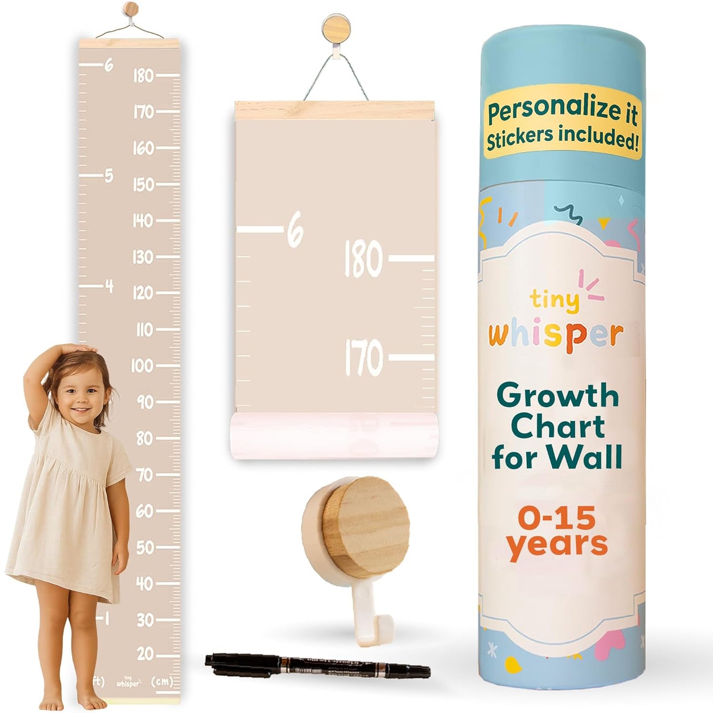 Height Chart for Kids Customizable Kids Height Wall Chart with Stickers, Marker & Hook Hanging Growth Chart Measurement for Wall Easy Installation for Baby Room Nursery and Playroom