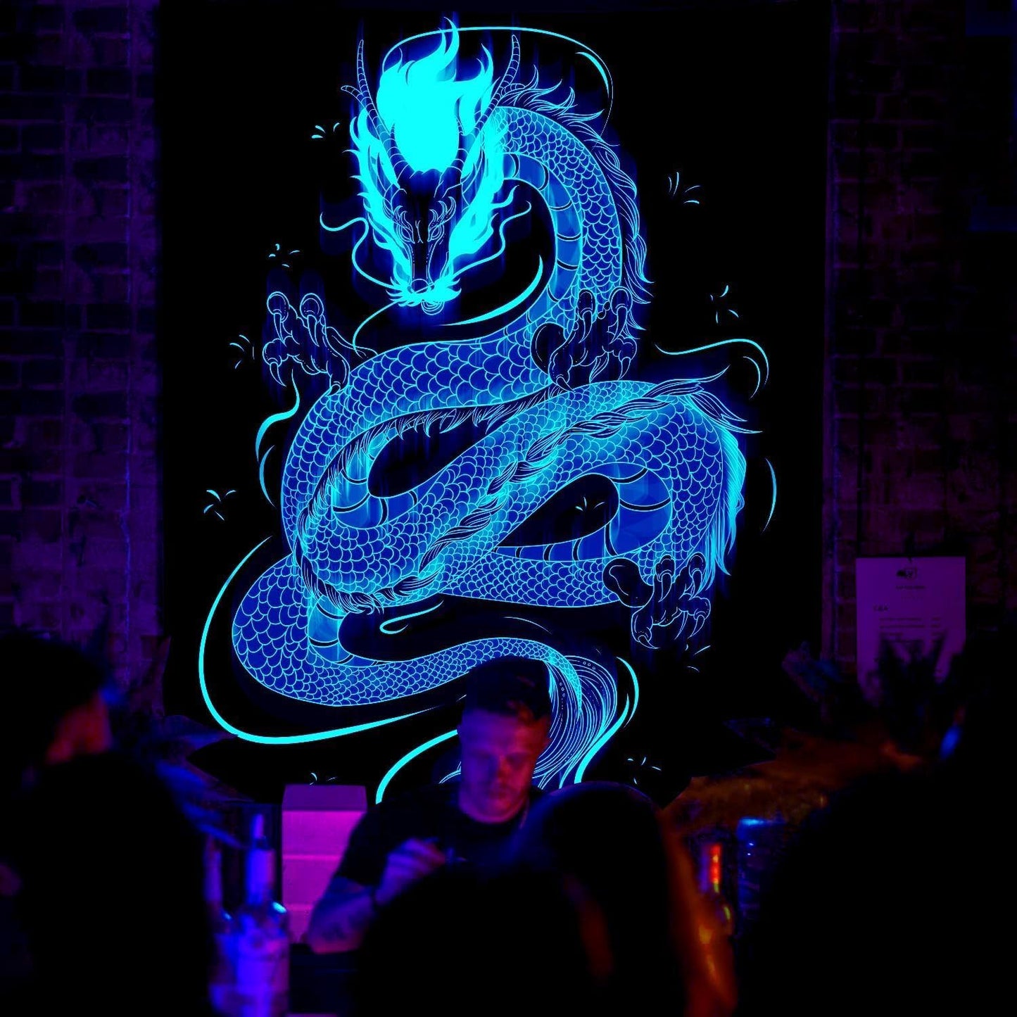 QGHOT Blacklight Dragon Tapestry Wall Hanging Cool Japanese Black Light Glow in the Dark Dragon Backdrop Uv Viking Tapestry for Boys Bedroom Mens Room Wall Deocr 59.1"x51.2"