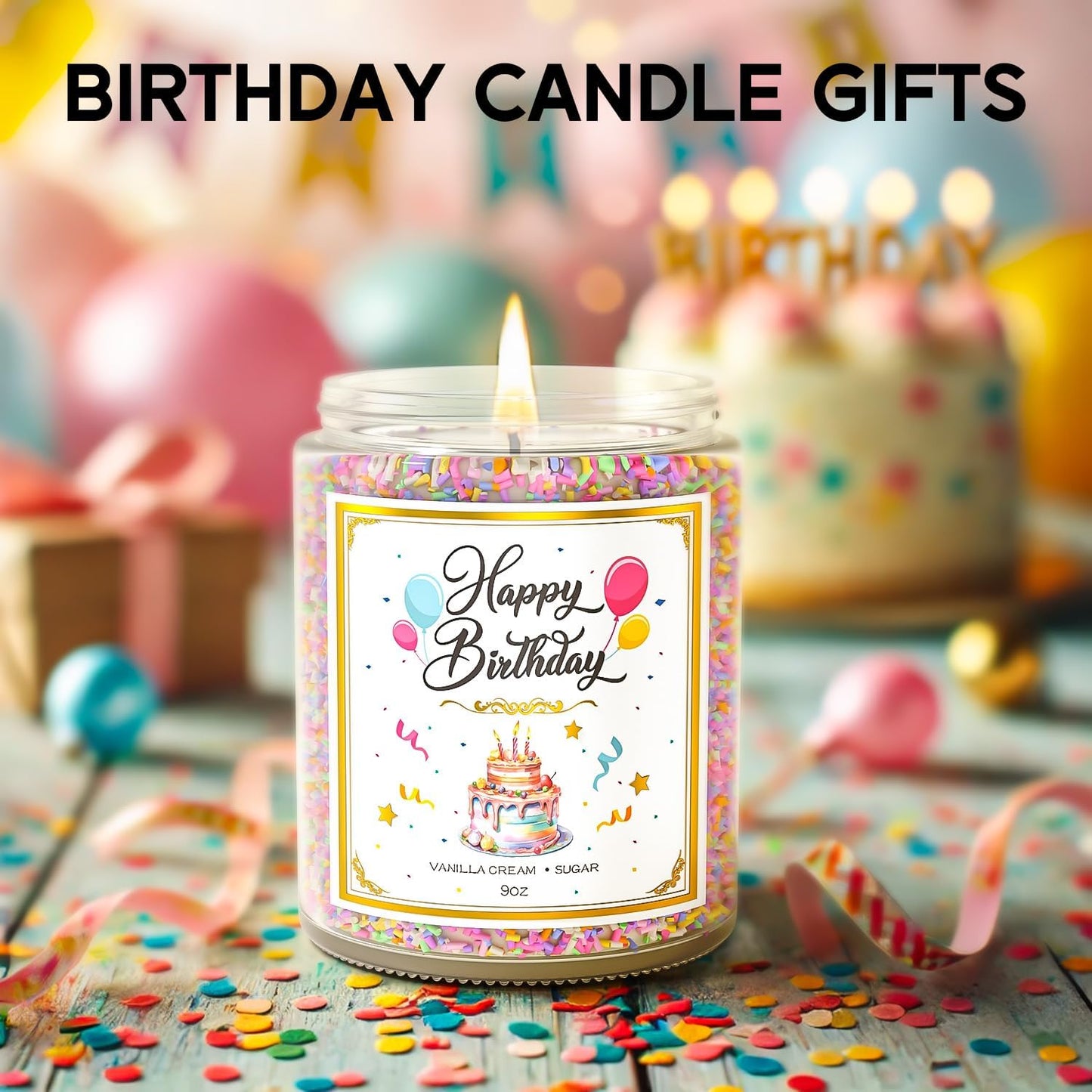 Birthday Candles - 9 oz Happy Birthday Candle with Vanilla Birthday Cake Scent, Gifts for Women & Men, Friendship Ideas
