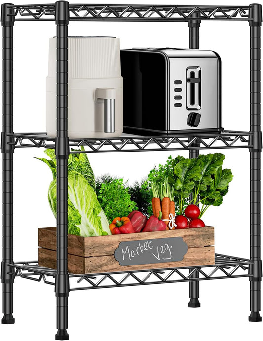 750 lbs 3 Tier Shelf Metal Storage Shelves Wire Rack Closet Organizers with PP Board for Garage Kitchen Bathroom Laundry Black 11.8" D x 21.7" W x 28.6" H
