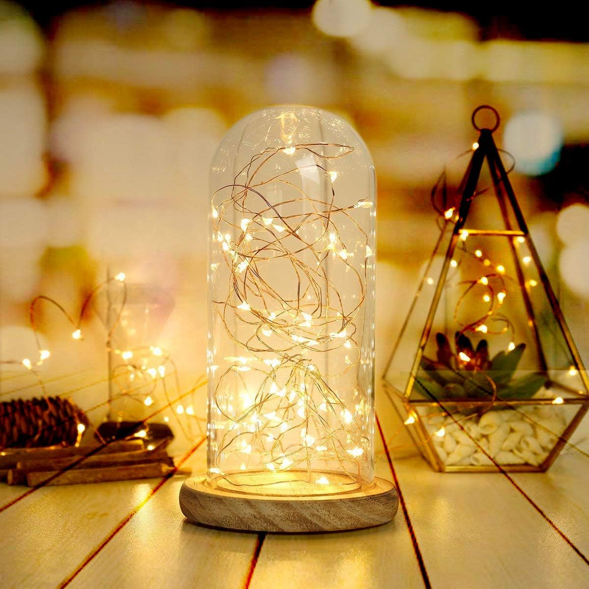 2 x 20LEDs Fairy Lights Battery Operated, Silver Wire 2 Mode Chains String Lights for Bedroom Christmas Party Decoration (Warm White, 6.6)