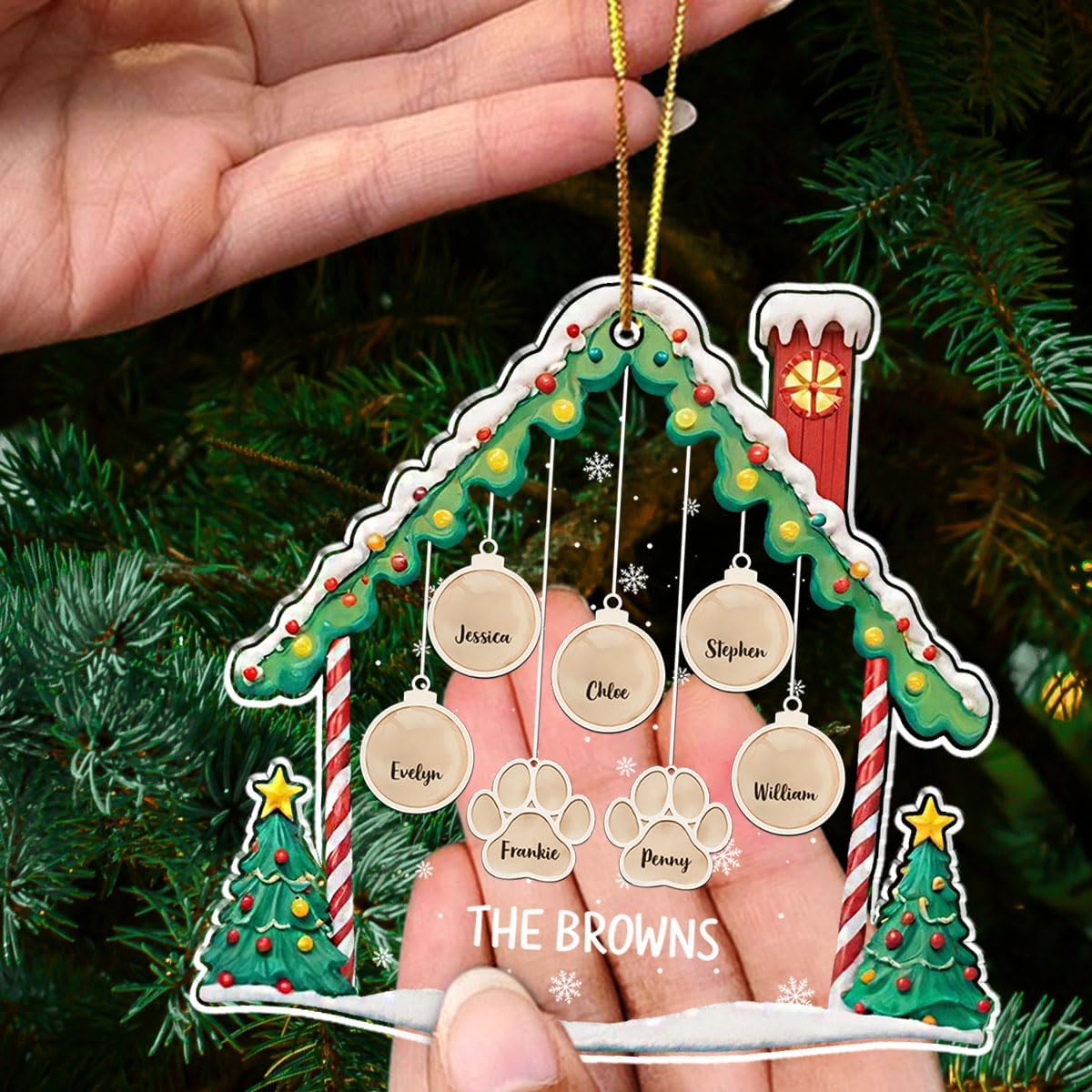 Personalized Family Christmas Acrylic Ornament 2024 - Custom Name Charms Family Members up to 10 People and Pets, Paw Charm Ornament Gifts for Family Tree Decoration (A02, 7 Names)