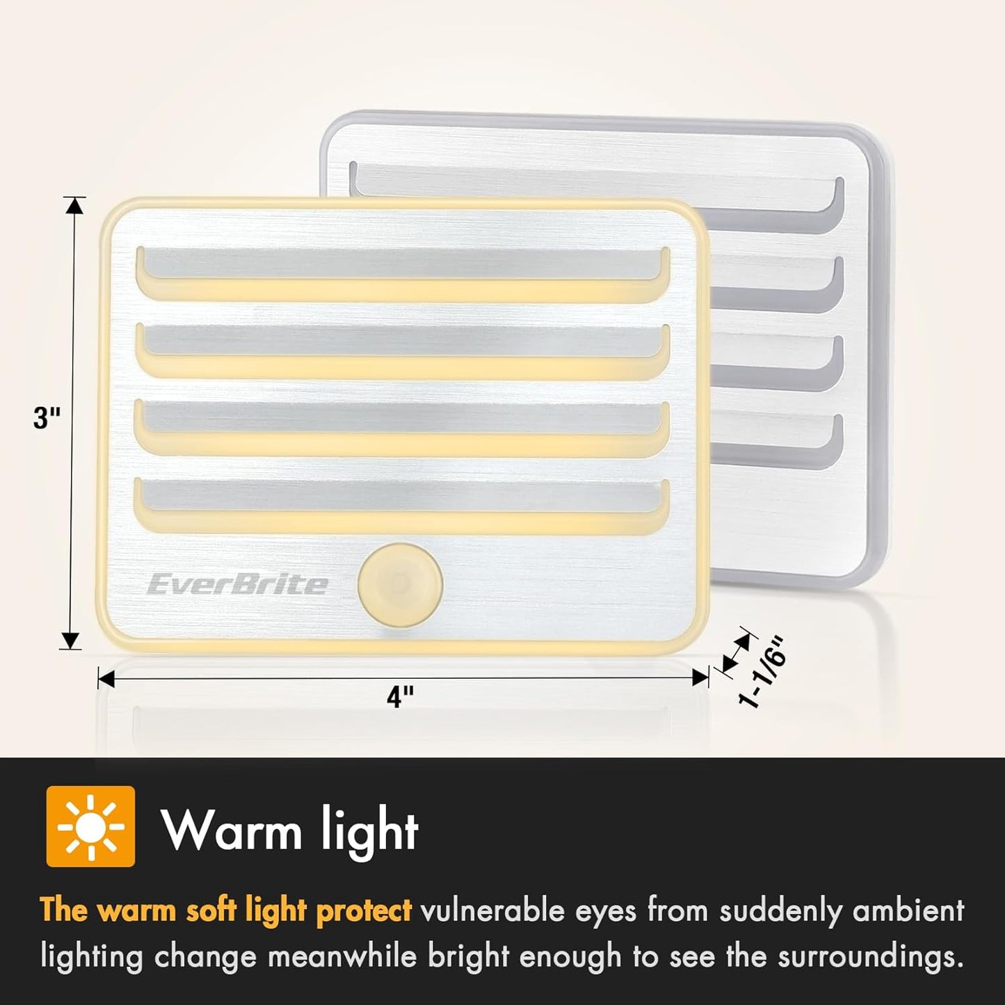 EverBrite Motion Sensor Night Lights, LED Soft Warm Light, Battery Powered Auto Stick-On Night Light for Bedroom, Bathroom, Stair, Closet, 9 AA Batteries Included(3 Pack)