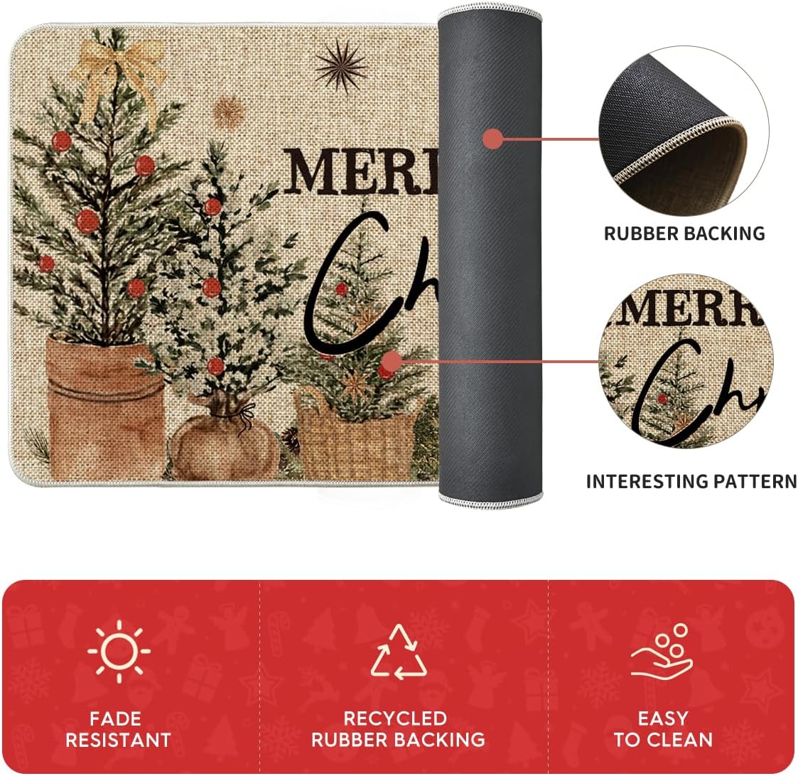 Artoid Mode Holly Ornament Merry Christmas Kitchen Mats Set of 2, Winter Home Decor Low-Profile Kitchen Rugs for Floor - 17x29 and 17x47 Inch