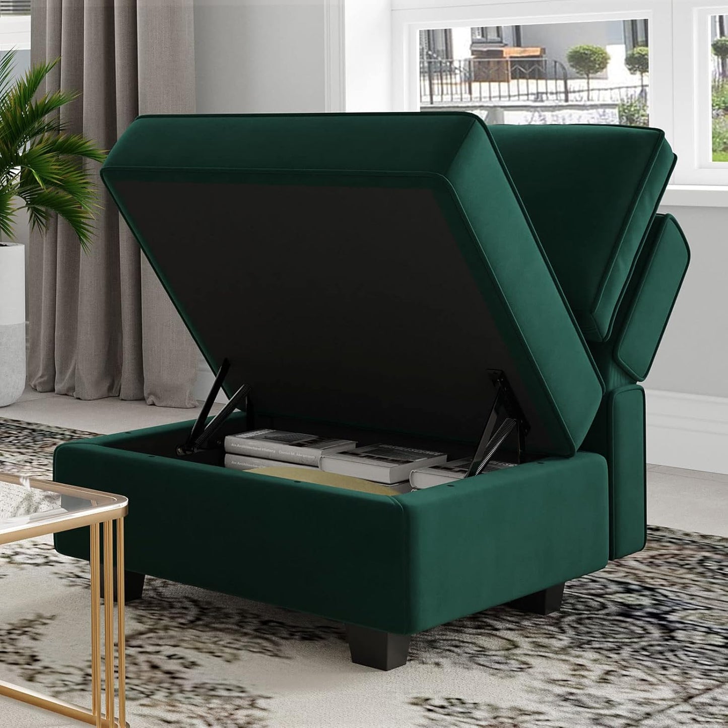 Belffin Modular Sectional Sofa with Reversible Chaise L Shaped Couch with Ottoman Modular Sofa Couch with Storage for Small Space Green