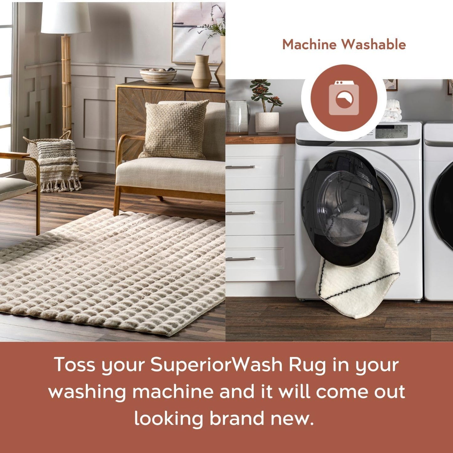 nuLOOM Jeni Checkered 6 Square Machine Washable Area Rug for Living Room Bedroom Dining Room Kitchen, Beige