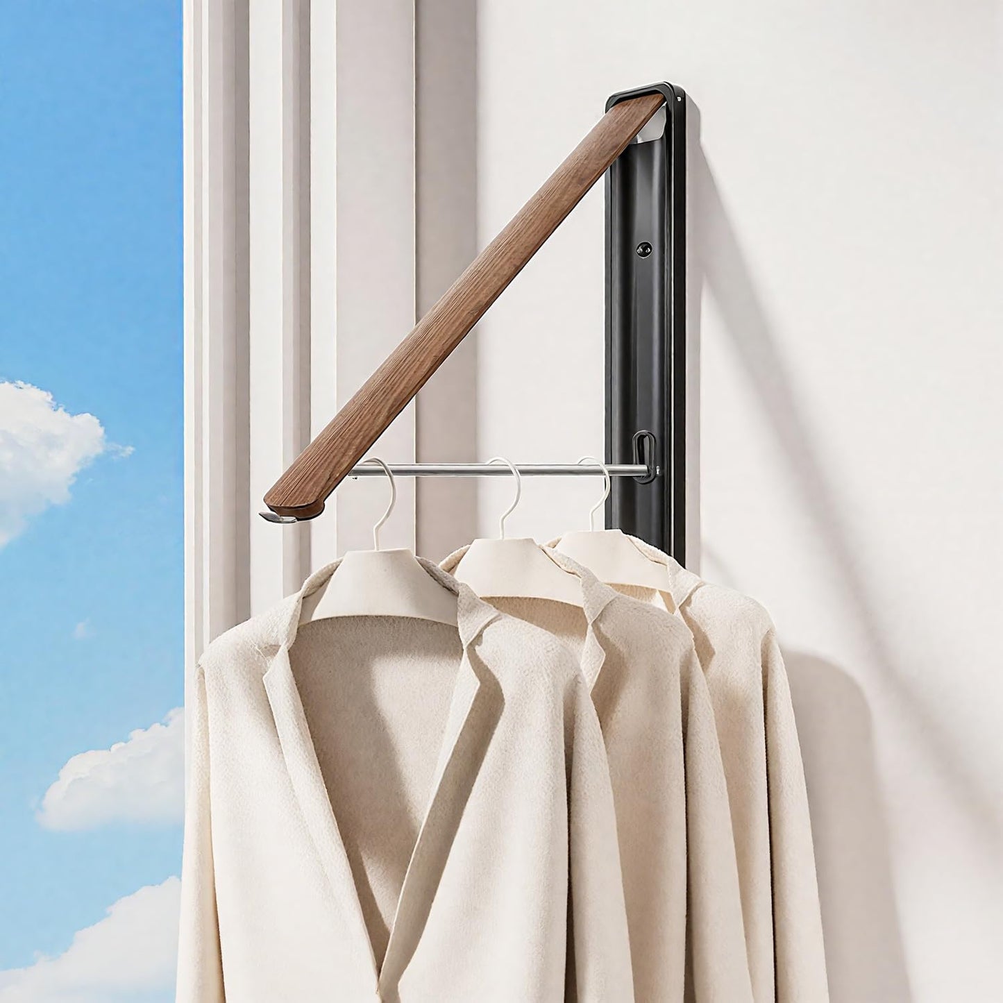 Wall Mounted Drying Rack - Retractable & Foldable Clothes Drying Rack Wall Mounted for Laundry Room Organization | Laundry Room Hanging Rack for Dorm, Closet, Balcony & Indoor/Outdoor Use 2 Packs