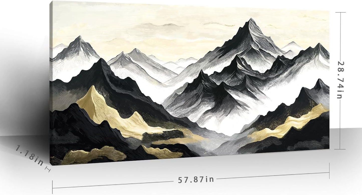 amatop Oversized Wall Art for Living Room Modern Extra Large Abstract Inspirational Mountain Black Gold Canvas Print Landscape Artwork Zen Scenery Picture for Bedroom Office Horizontal Decor 58x29 Inch