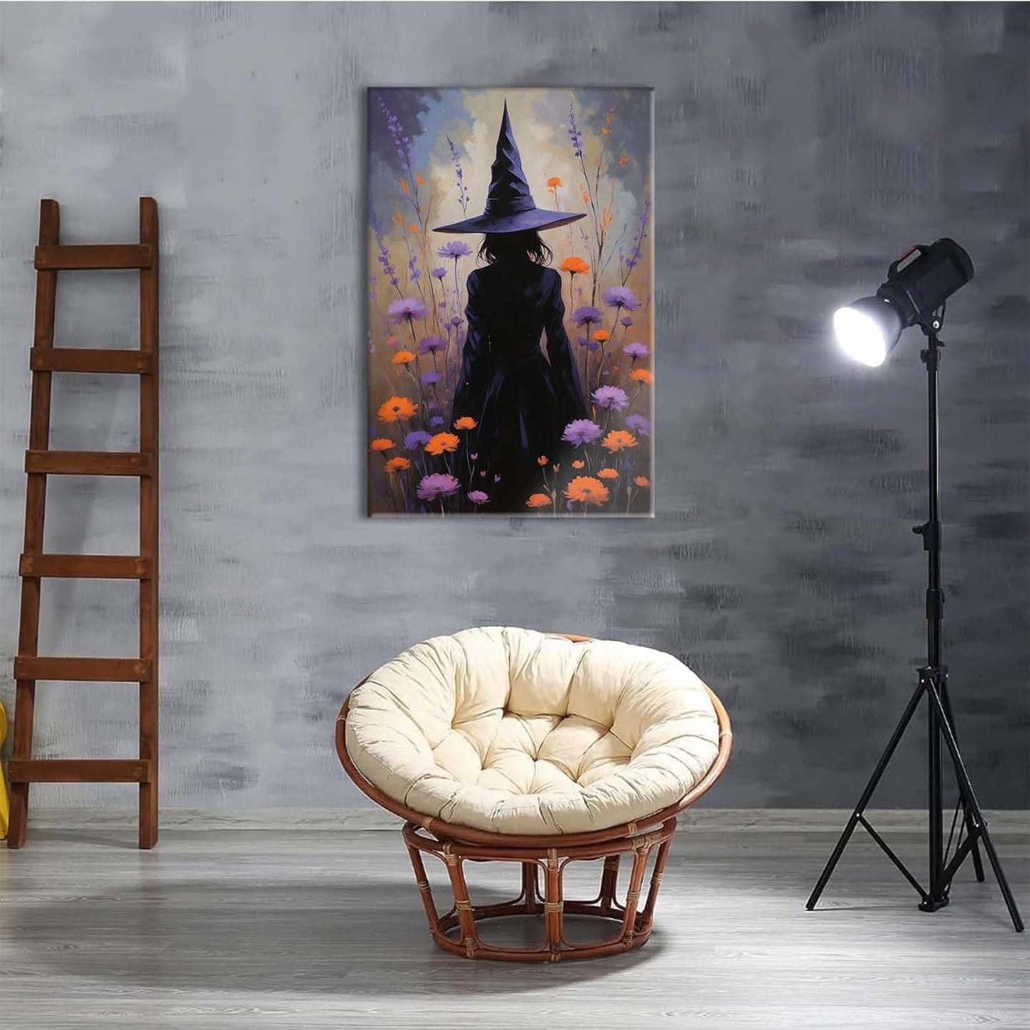 JFHCQJPK Country wildflower witch canvas print halloween mashup art witch purple decoration bohemian elegant art poster24x36in Frameless