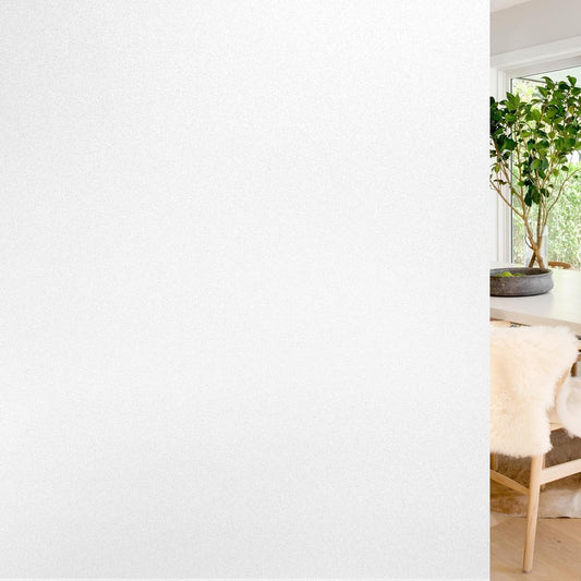 rabbitgoo Window Privacy Film, Non-Adhesive Frosted Glass Window Film for Bathroom, Static Cling Heat Blocking Stickers for Home Indoor Opaque Frosting Coverings House Tint, Matte White 29.5" x 118.1"