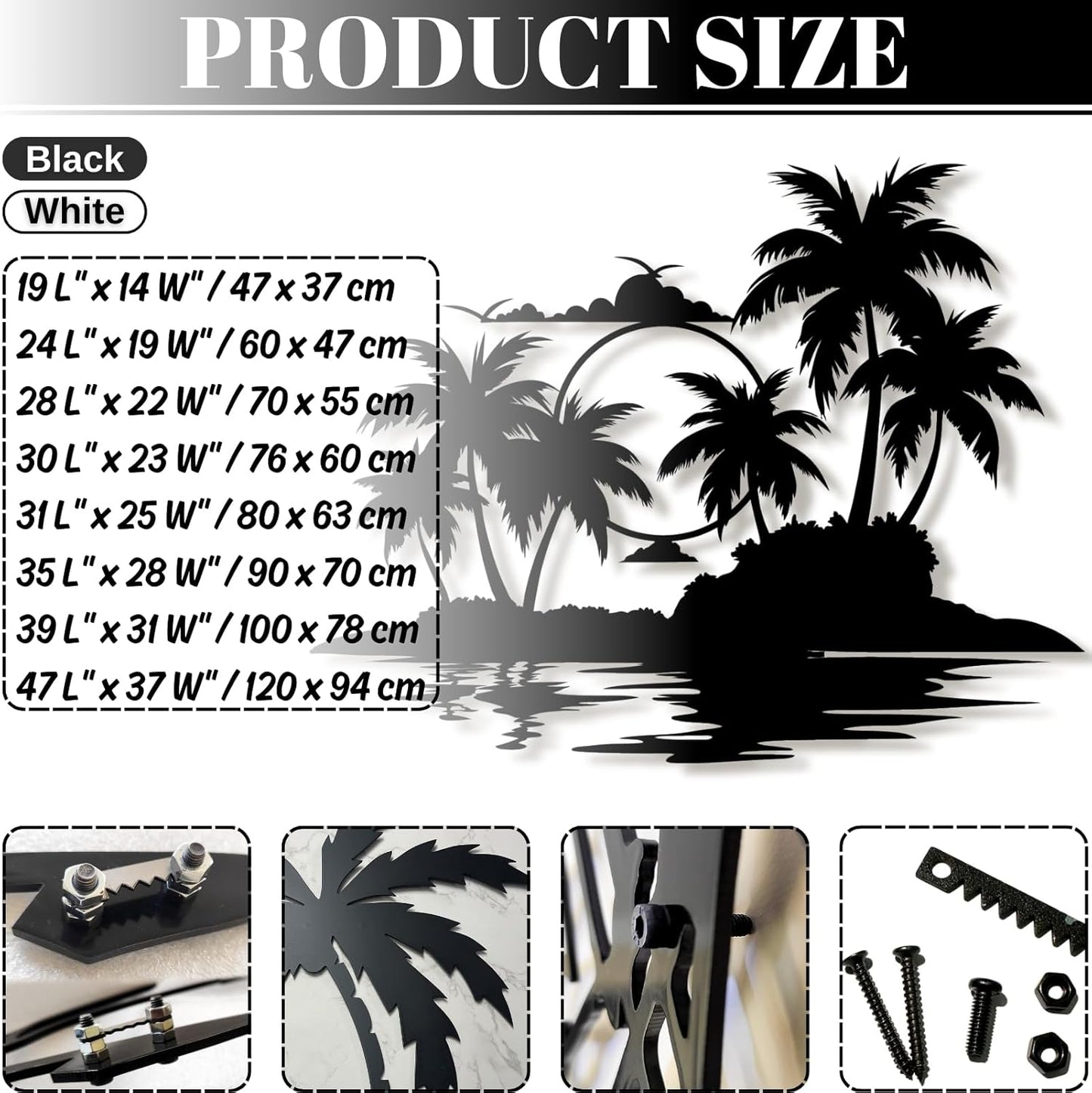 Lunwall Palm Tree Metal Wall Art, Tropical Metal Palm Tree Wall Decor, Beach Wall Art, 35 L" x 28 W" / 90 x 70 cm