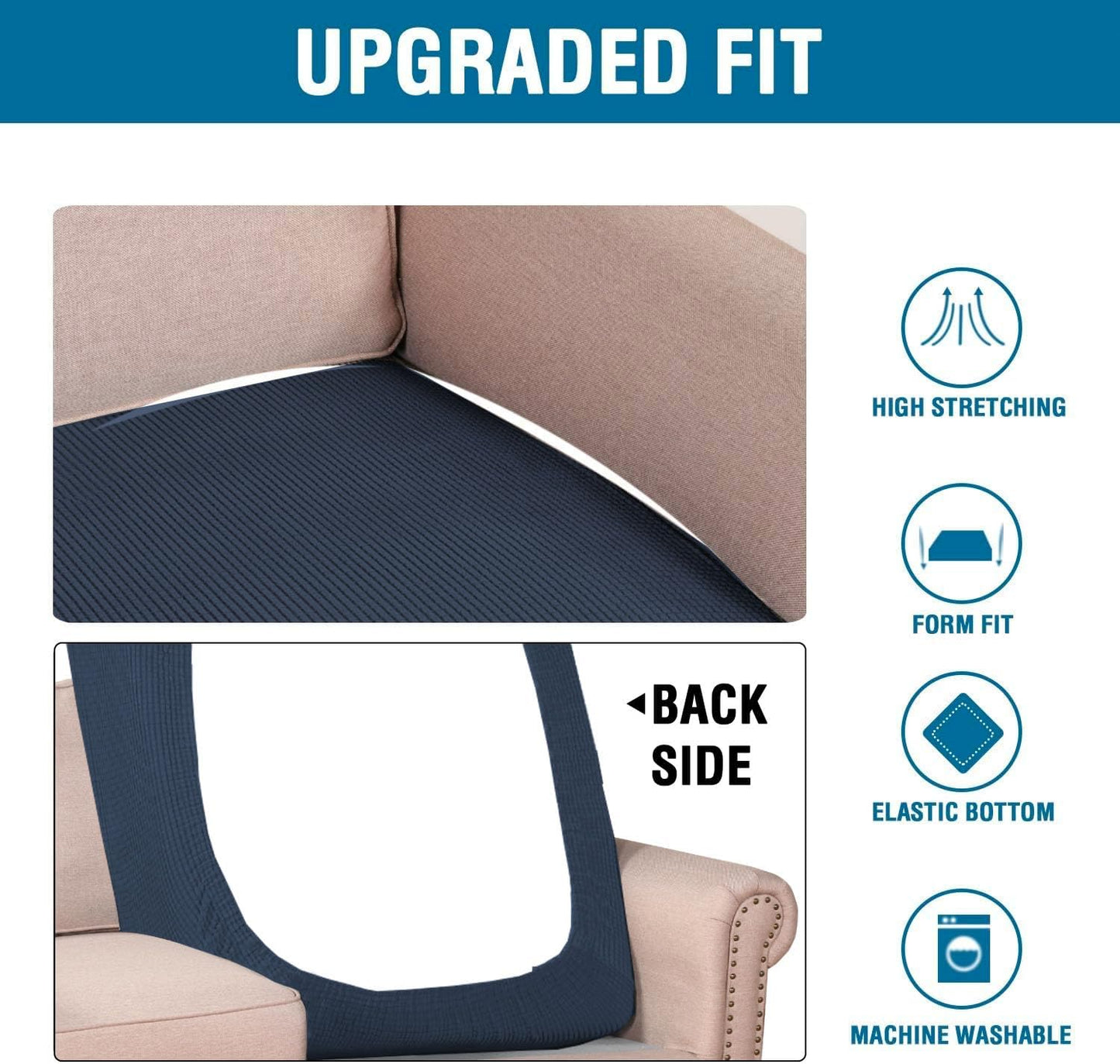 H.VERSAILTEX Super Stretch Individual Chaise Cover Sectional Couch Covers for L Shaped Sofa Both Left/Right Featuring Thick Jacquard Textured Twill Fabric (1 Piece Chaise Cover, Navy)