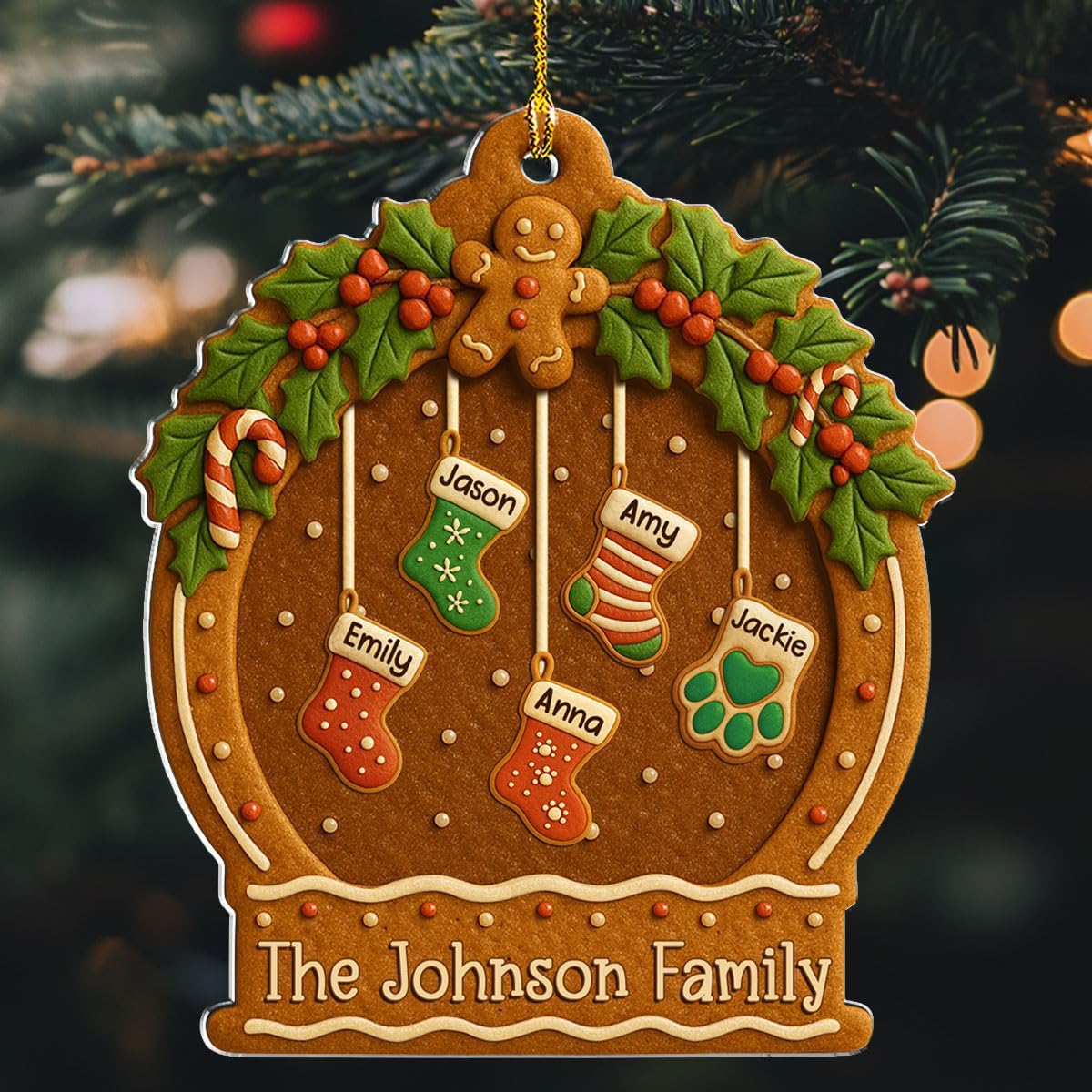 Personalized Family Ornament Christmas Cookies Style - Custom Stockings and Names Acrylic Ornament Gift Stocking Stuffers White Elephant Ideas (4)