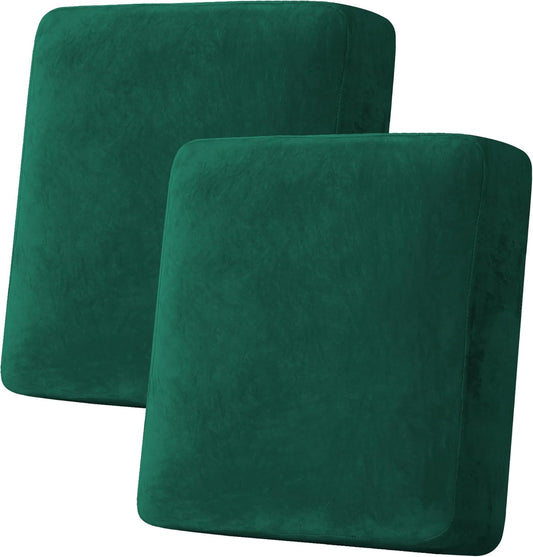 H.VERSAILTEX Velvet Stretch Couch Cushion Cover Plush Cushion Slipcover Cushion Furniture Protector for Seat Cushion Sofa Cover (2 Piece Medium Sofa Cushion Covers, Vintage Green)