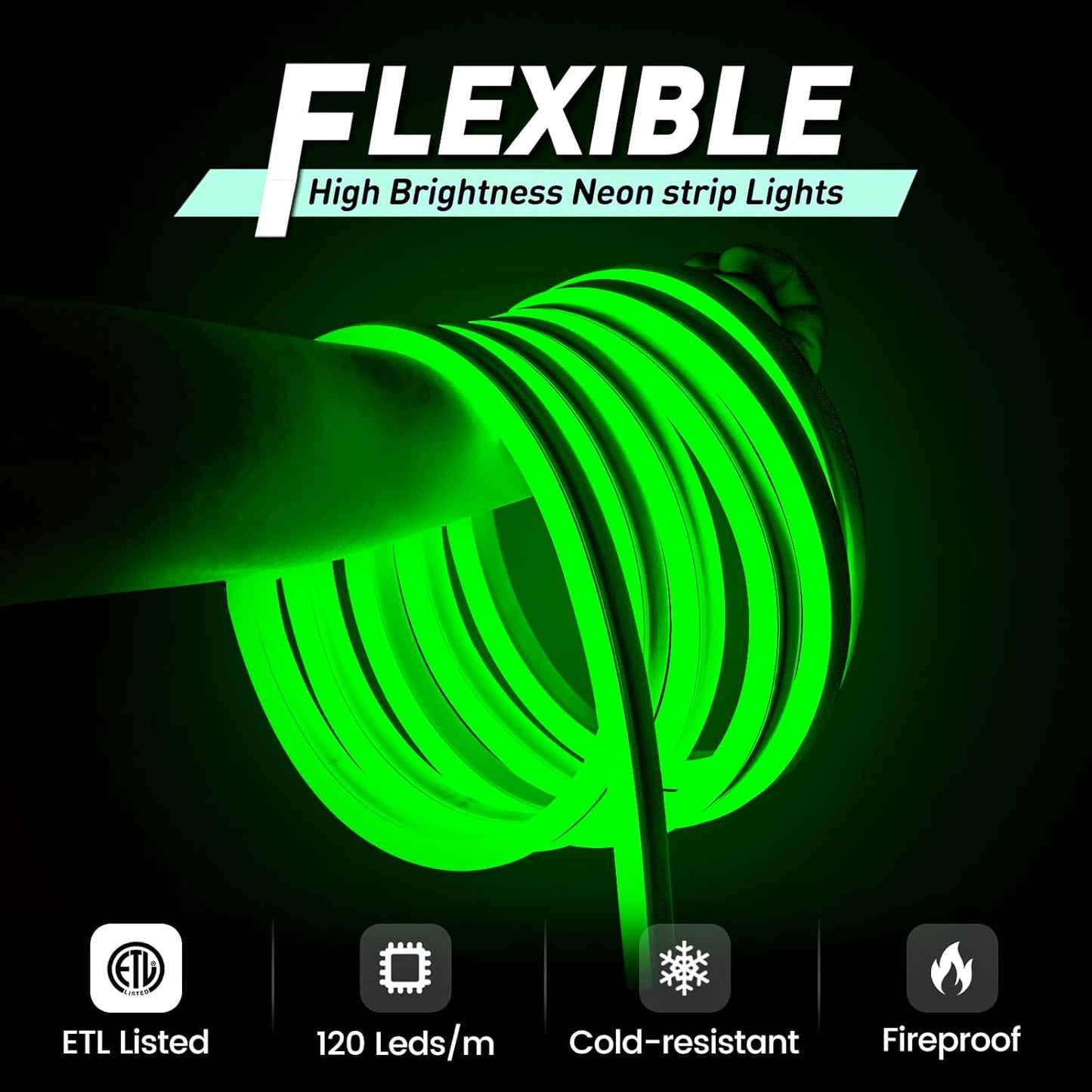 GZBtech Flexible LED Neon Rope Lights 66FT,AC 110-120V Waterproof Strip Light, 120 LEDs/M Cuttable Connectable Neon Lighting for Indoor Outdoor Home Decor/Commercial Building Use-Green 20M