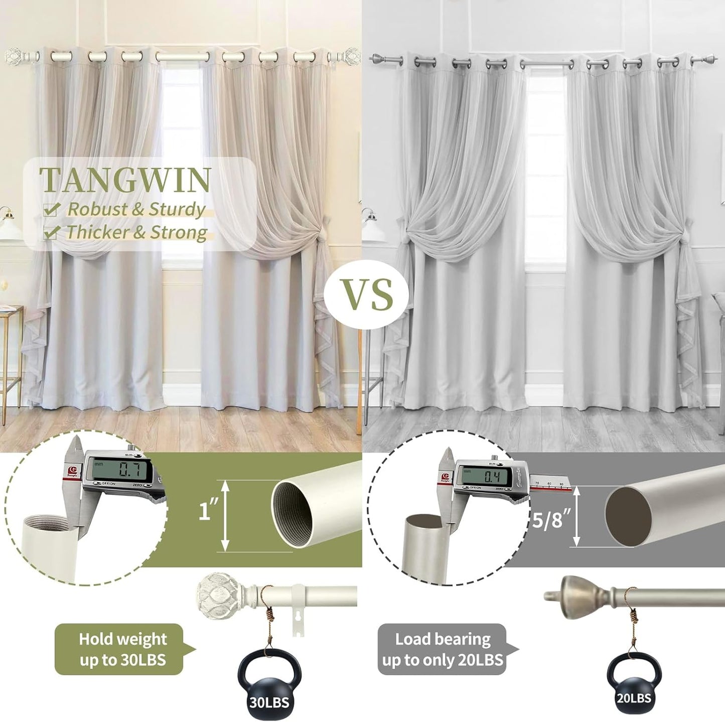White Farmhouse Curtain Rods for Windows:36-88" Heavy Duty Adjustable Curtain Rod for Bedroom Living Room,Boho Decorative Rustic Drapery Rods with Vintage Coastal Texture Finials,Antique White