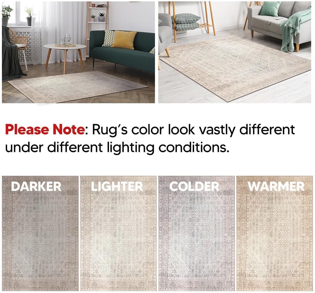 Keen Home Design 6x9 Rug - Machine Washable Area Rug with Non-Slip Backing, Ideal for Living Room, Dining Room, Bedroom - Vintage, Easy Clean, Durable, Low Pile Rug - (6' x 9')