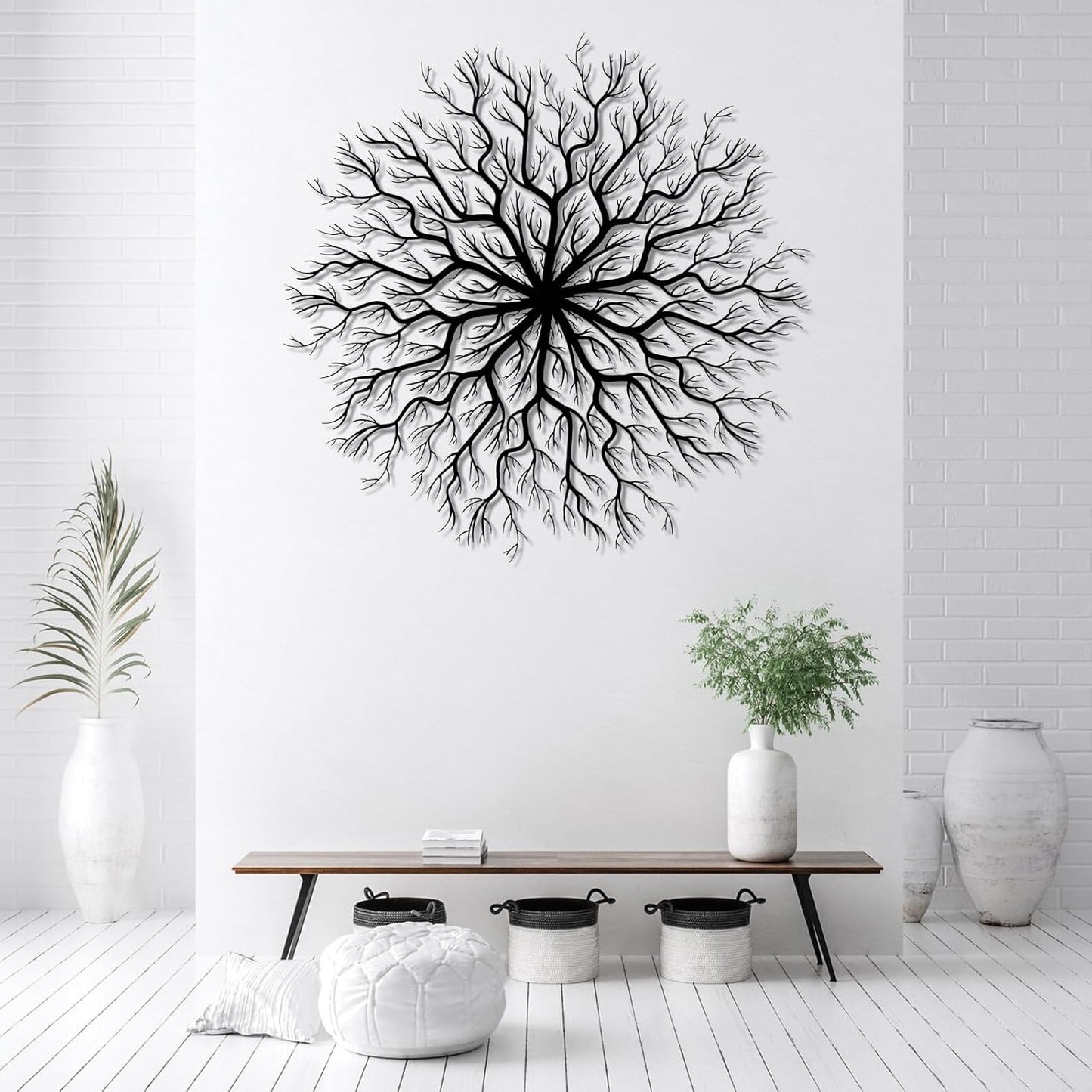Tree of Life Metal Wall Art, Metal Tree Wall Art, Large Round Sculpture, Round Branch Wall Decor, Large Branch Artwork, Nature Sign, Wall Decor for Living Room, Housewarming Gift (Gold, 19"x19"|47x47cm)