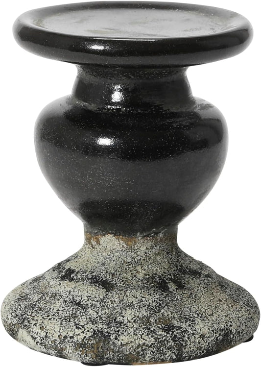 Creative Co-Op 2-Tone Sculptural Terracotta Pillar Candle Holder, Distressed Black