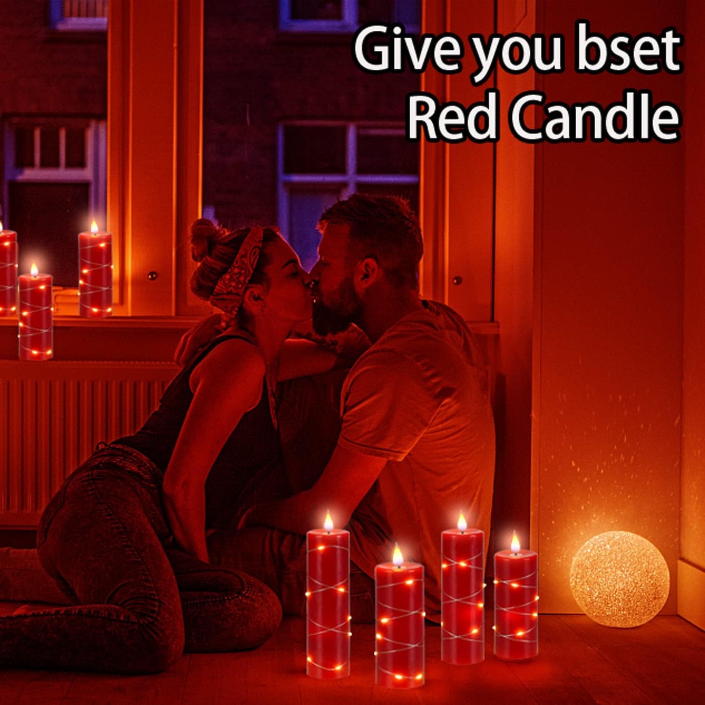Red Flameless Candle with Remote Control LED Candle with String Lights Battery Powered Flameless Candle4'' 5'' 6'' 7'' 8'' Candles of 5 Pcs