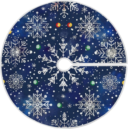 Christmas Tree Skirt, 36 Inch White Snowflakes Blue Background Xmas Tree Skirt for Christmas New Year Party Decorations Christmas Tree Mat