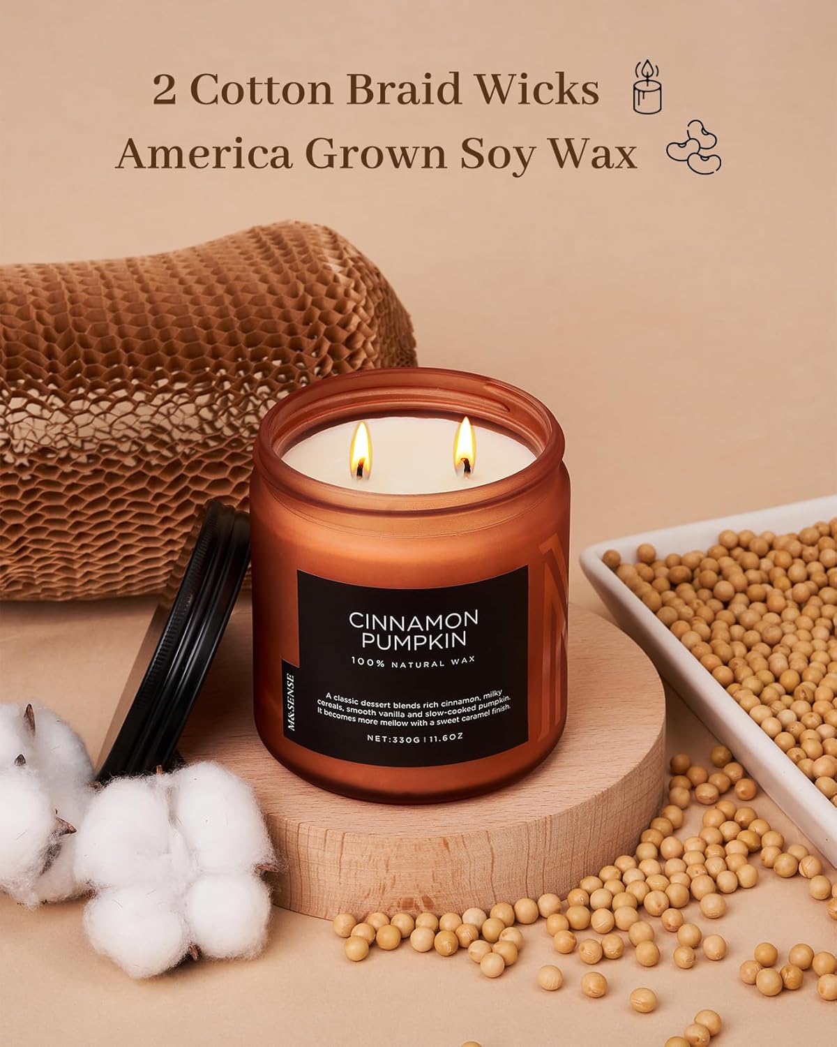 M&SENSE Cinnamon Pumpkin Fall Scented Candles, 11.6oz Soy Natural Candles 70 Hours Long Lasting Slow Burning Halloween Autumn Candle Gifts for Home Decor